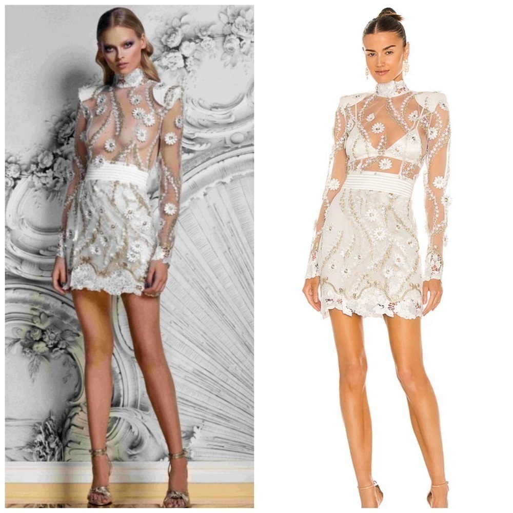 Zhivago Raise Your Hand Floral Embroidered Mini Dress White Size 2 Cocktail